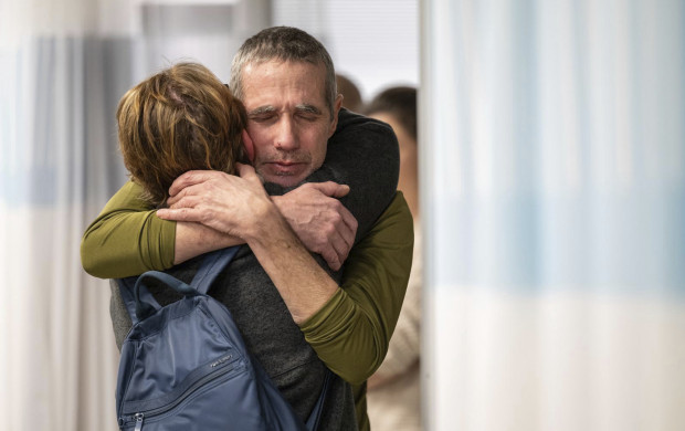 <p>Hostage Fernando Simon Marman, right, hugs a relative after being rescued from captivity in the Gaza Strip, at the Sheba Medical Center in Ramat Gan, Israel, Monday, Feb. 12, 2024. Israeli forces rescued two hostages early Monday, storming a heavily guarded apartment in the Gaza Strip and extracting the captives under fire in a dramatic raid that was a small but symbolically significant success for Israel. Marman was taken hostage by Hamas in cross-border raid in October last year. (Israeli Army via AP)</p>